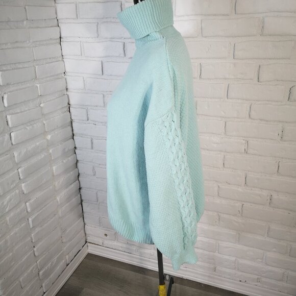 Pennmans Ladies Size Large Loose Fit Mint Green Turtleneck Sweater - Picture 4 of 9
